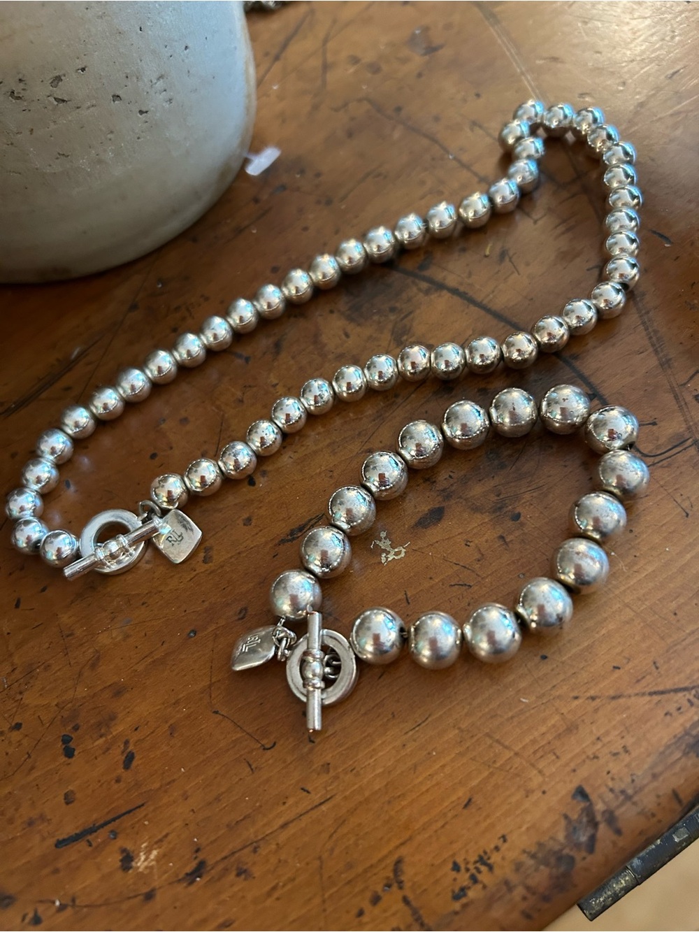 Lauren Ralph Lauren Silver-tone Beaded Necklace and Bracelet Set with toggle cla